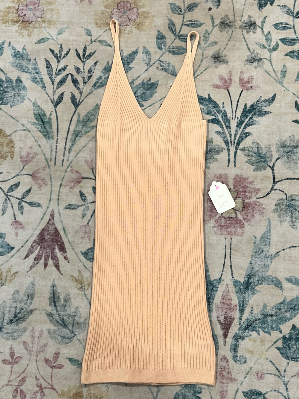 cleo Peach Ribbed V-Neck Mini Dress